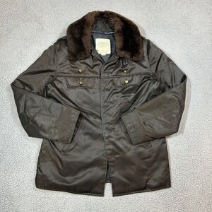 Golden Fleece Mens Brown 44 Tall Titan Cloth Jacket Coat Faux Fur‎ Collar Bomber